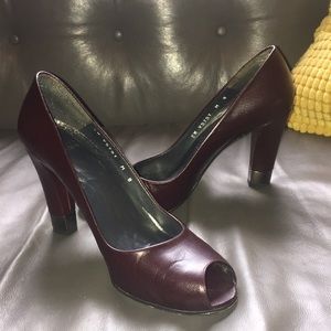 Stuart Weitzman Burgundy Peeptoe Heels